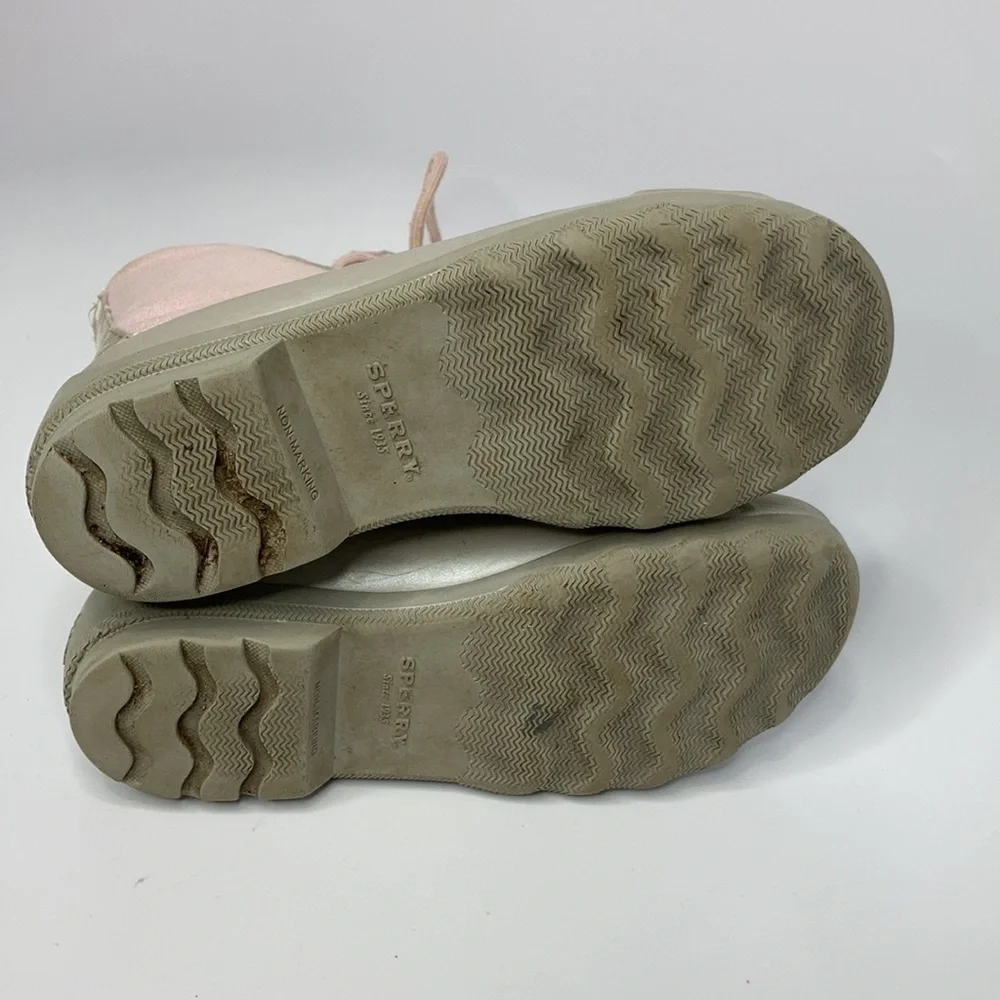 Sperry lace up Duck‎ Boots pink silver gray size 2 youth